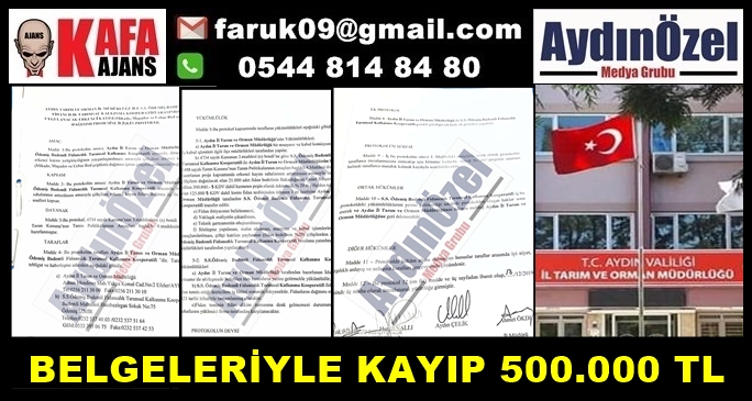 BELGELERİYLE TARIM MÜDÜRLÜĞÜNDE KAYIP 500.000 TL