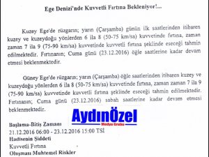 Aydında Kuvvetli Fırtına Bekleniyor