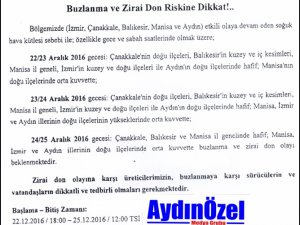 Aydında Buzlanma ve Don Uyarısı